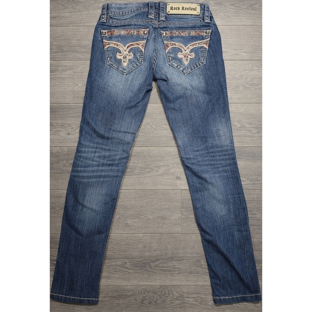 Rock Revival Womens 24 Skinny Jeans Embellished Fleur De Lis Pockets Denim